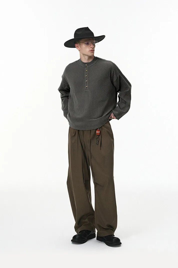 Men's Textured Knit Long Sleeve Henley - Charcoal Grey