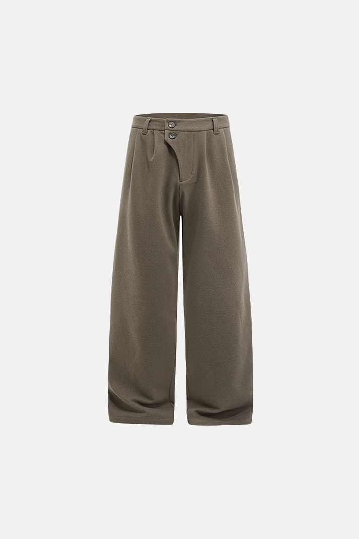 بنطلون رجالي واسع الساق مطوي - بني