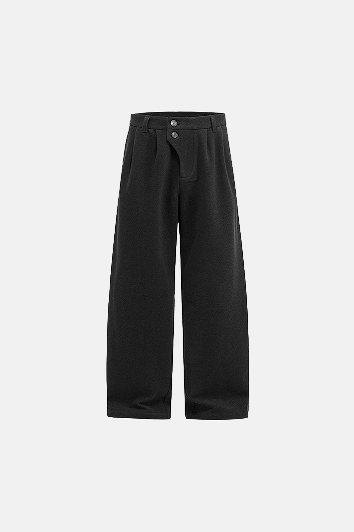 بنطلون رجالي واسع الساق مطوي - أسود