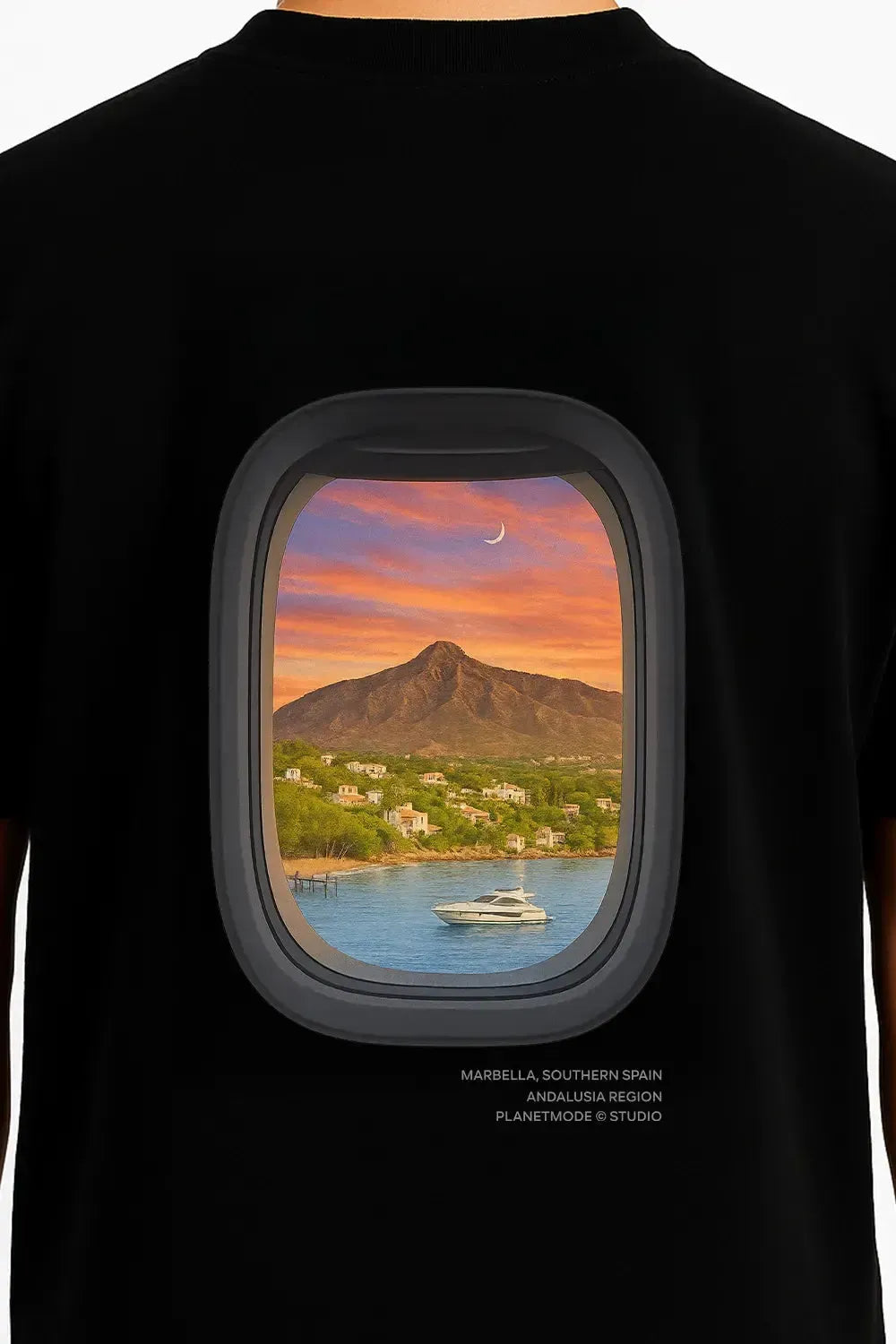 T-Shirt Airplane Marbella Oversized Drop Shoulder - Black