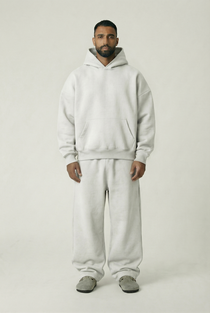 هودي كتف ساقط بلانك - رمادي شوفان