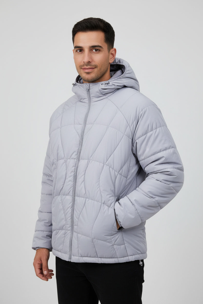 جاكيت رجالي خفيف الوزن منفوخ بغطاء للرأس - لافندر