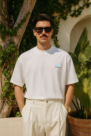 T-Shirt Mallbo Blue Oversized Drop Shoulder - White