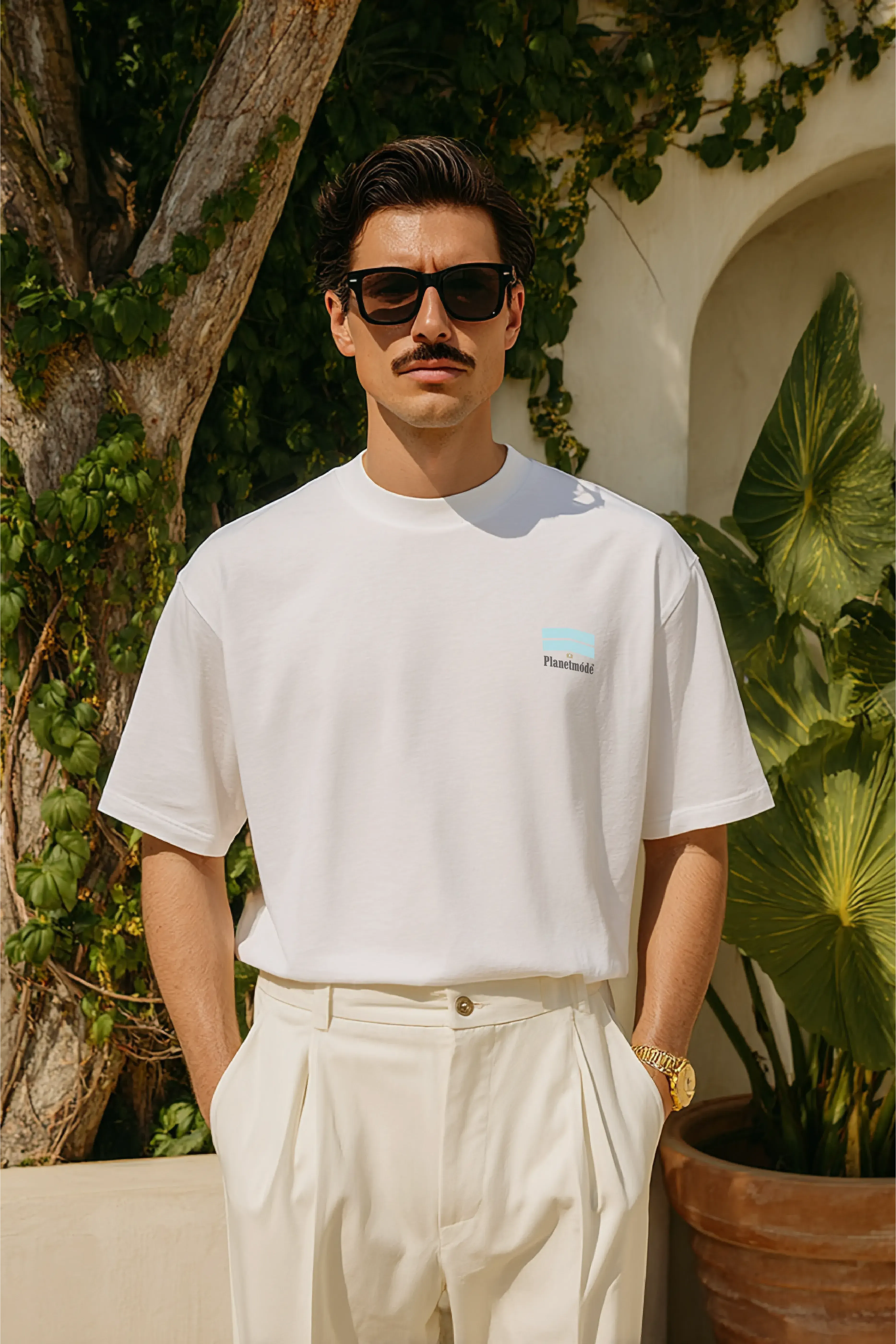 T-Shirt Mallbo Blue Oversized Drop Shoulder - White