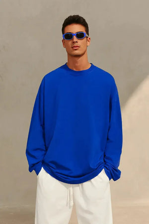 Long Sleeve Oversized T-Shirt 100% Cotton - Blue