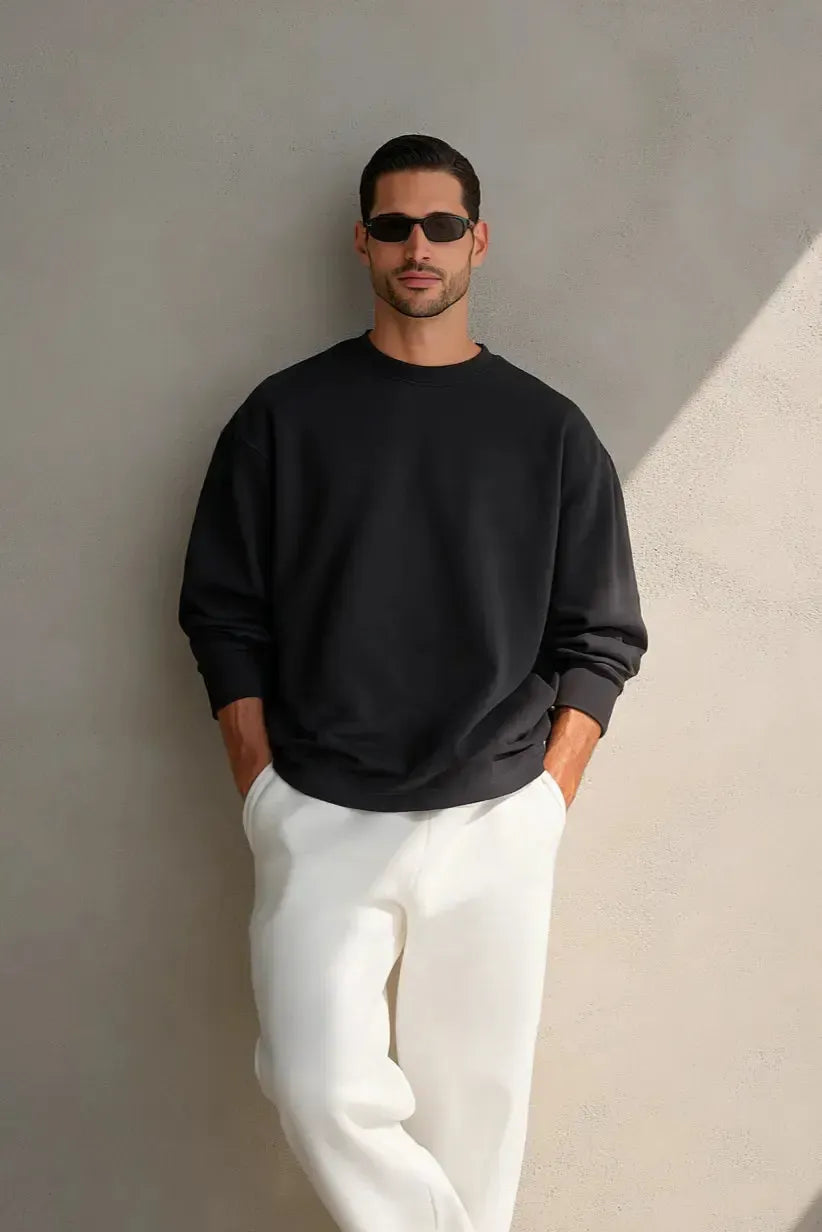 Long Sleeve Oversized T-Shirt 100% Cotton - Black