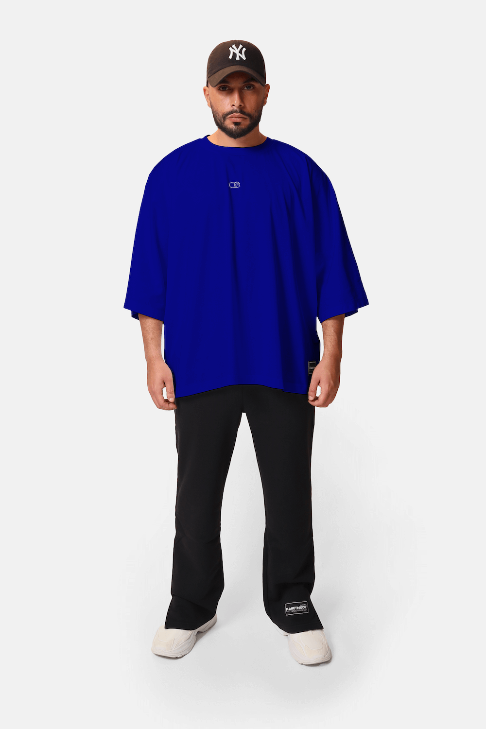 Men 100% Cotton Mid Sleeves Oversized Tee Shirt Dark Blue