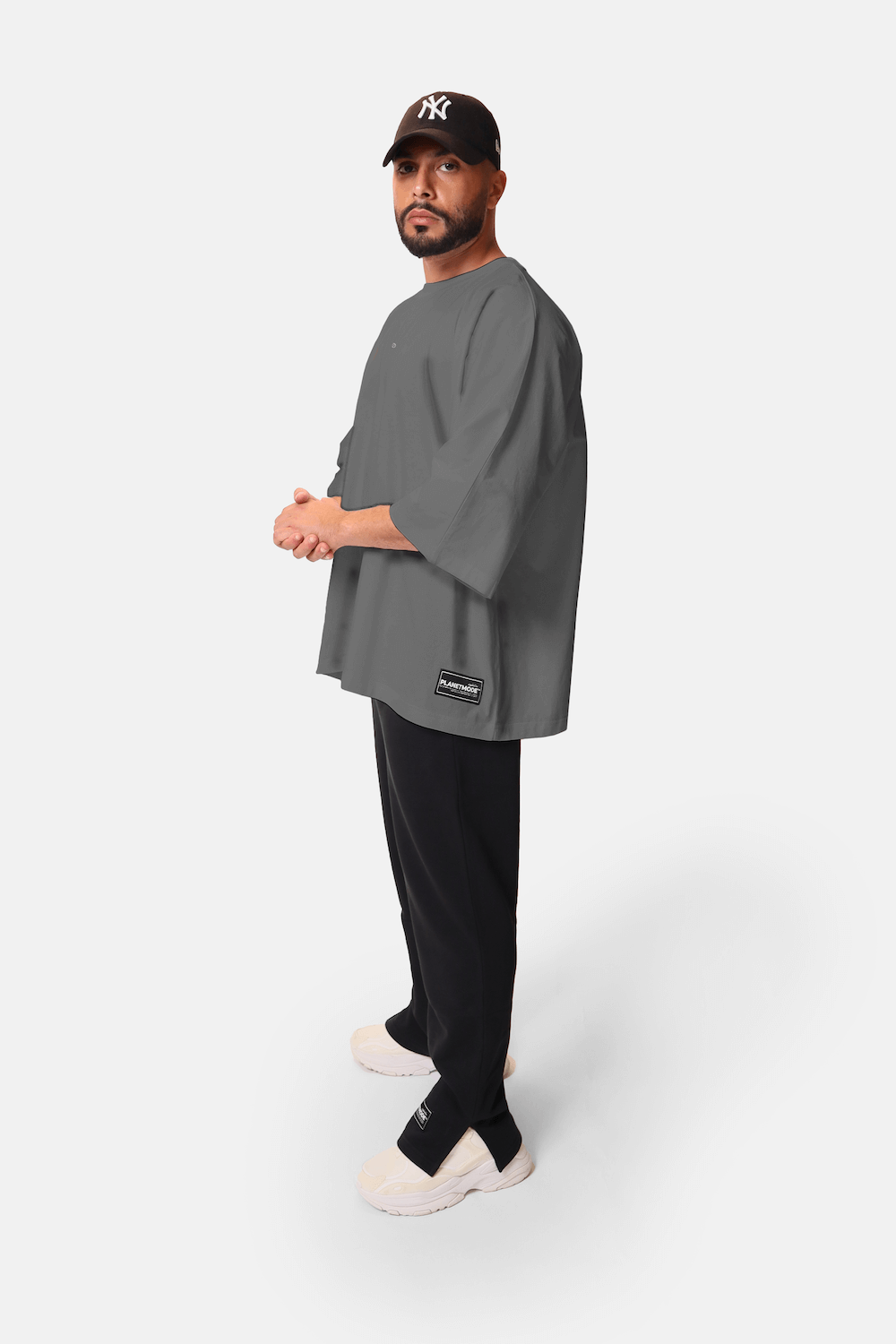 Men 100% Cotton Mid Sleeves Oversized Tee Shirt Dark Gray